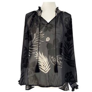 CAbi 5597 Aloha Blouse Sheer Floral Peasant XL